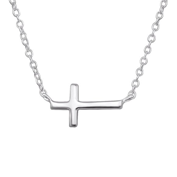 925 Sterling Silver Jewelry - Sterling Silver Cross Necklace With 18 in Chain Christian Spiritual‎ Religious